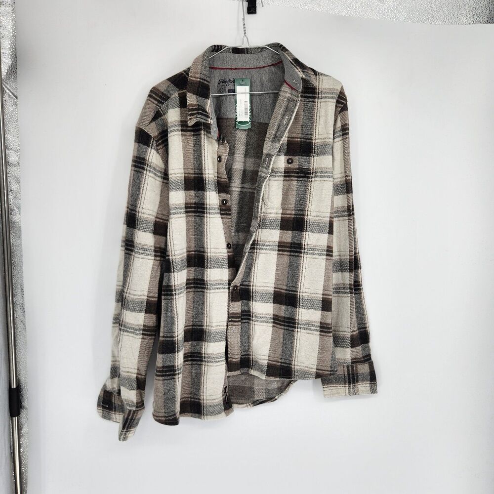 Flag & Anthem Men's Large Off-White Clearbrook Knit‎ Flannel Shirt NWT